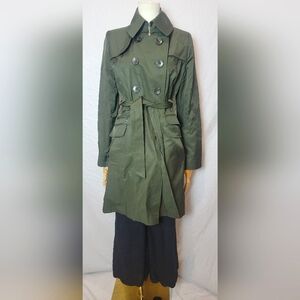 DKNY Womens Trench Coat Olive Green Raincoat Army Military, Size Sm